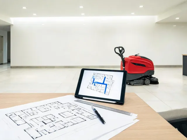 Fleet route planning desk with facility drawings